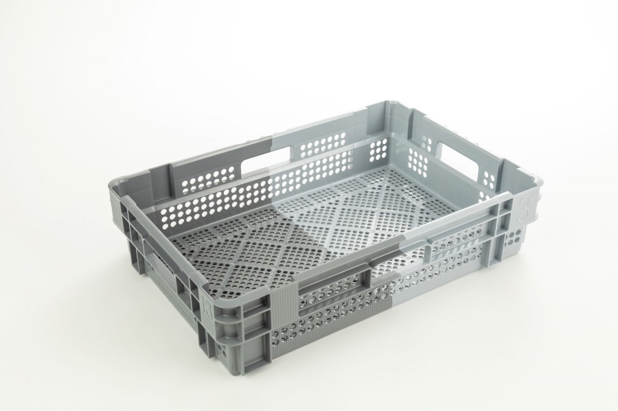 Přepravka EU13 2K světle šedá/šedá, OÚ, perforované dno a stěny